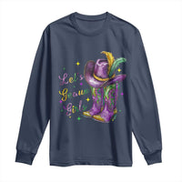 Funny Mardi Gras Cowgirl Long Sleeve Shirt Let's Geaux Girls Western Cowgirl Boots Carnival