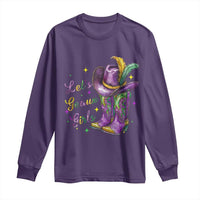 Funny Mardi Gras Cowgirl Long Sleeve Shirt Let's Geaux Girls Western Cowgirl Boots Carnival