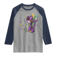 Funny Mardi Gras Cowgirl Raglan Shirt Let's Geaux Girls Western Cowgirl Boots Carnival