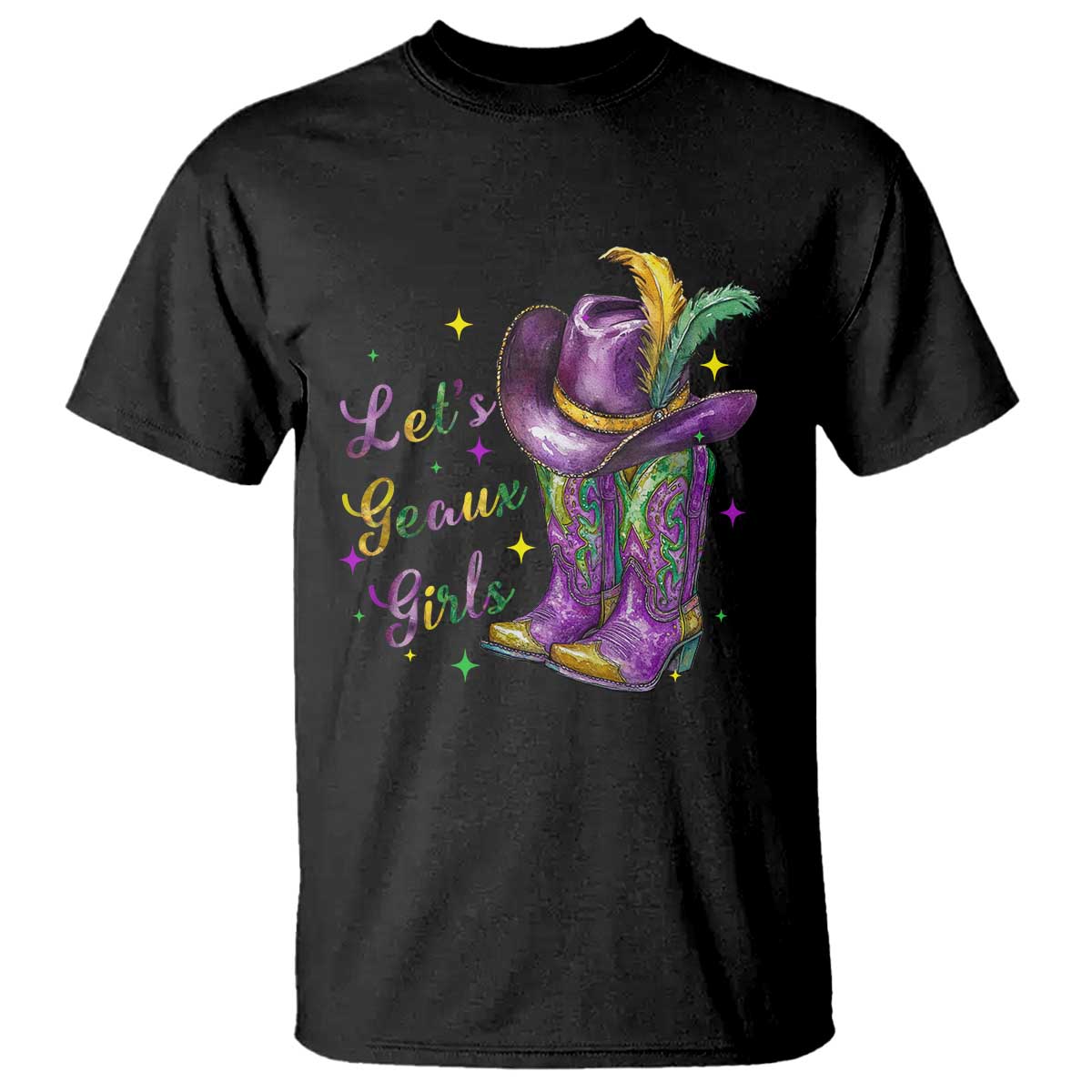 Funny Mardi Gras Cowgirl T Shirt Let's Geaux Girls Western Cowgirl Boots Carnival