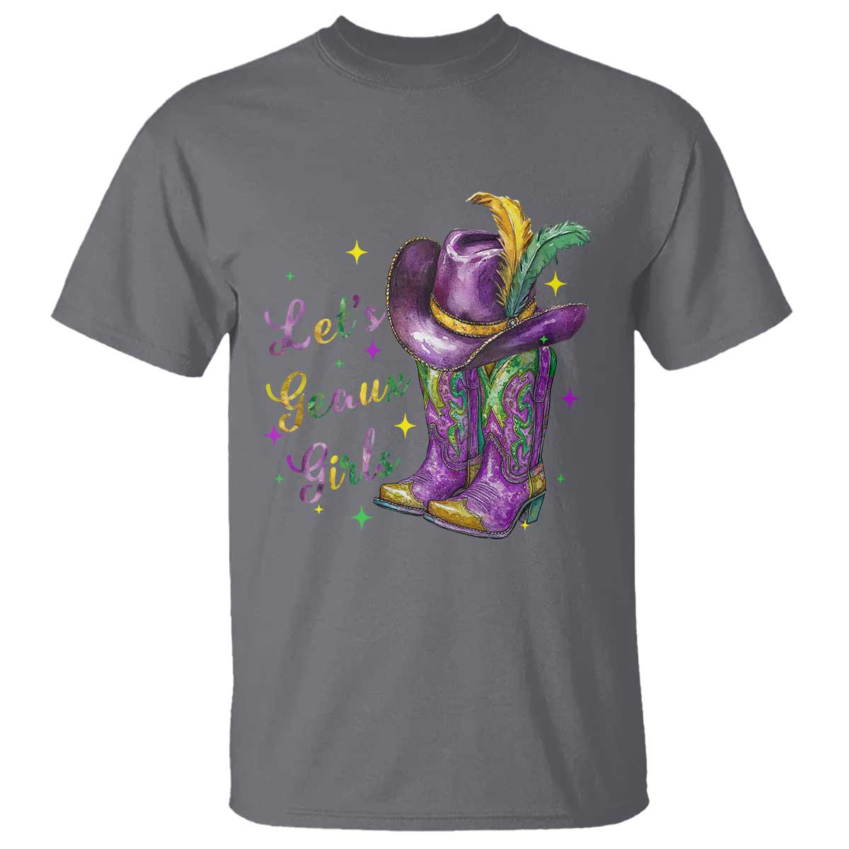 Funny Mardi Gras Cowgirl T Shirt Let's Geaux Girls Western Cowgirl Boots Carnival