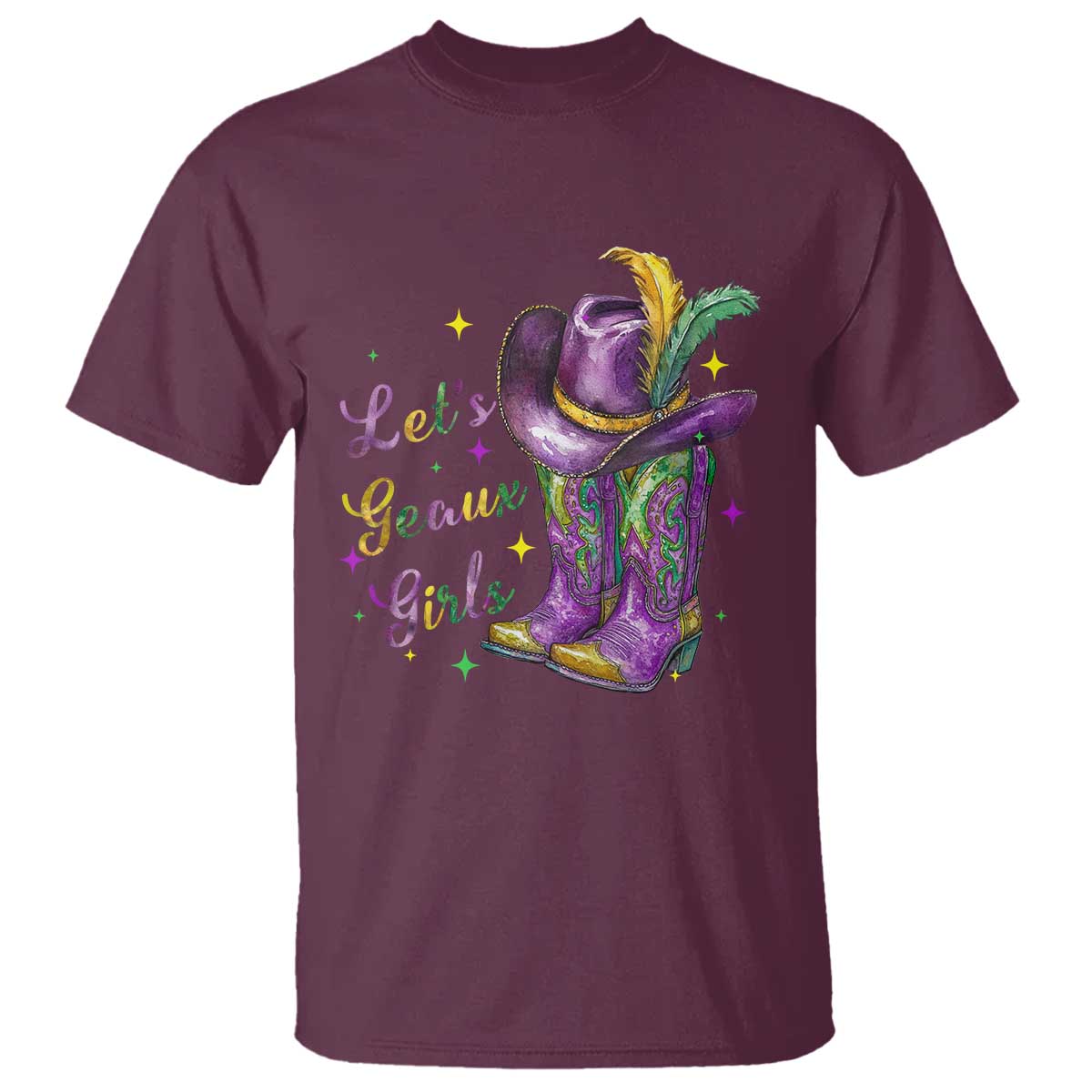Funny Mardi Gras Cowgirl T Shirt Let's Geaux Girls Western Cowgirl Boots Carnival
