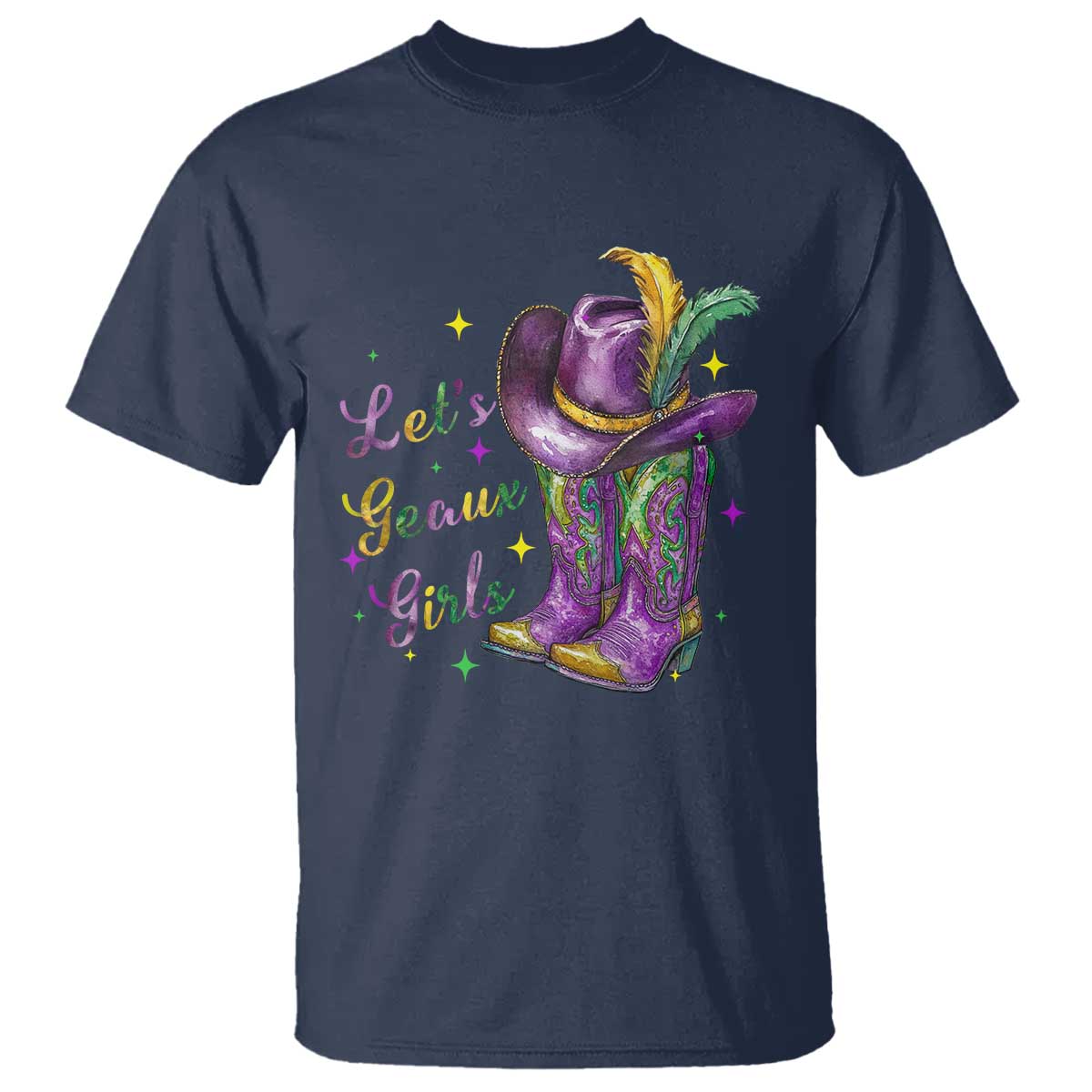 Funny Mardi Gras Cowgirl T Shirt Let's Geaux Girls Western Cowgirl Boots Carnival