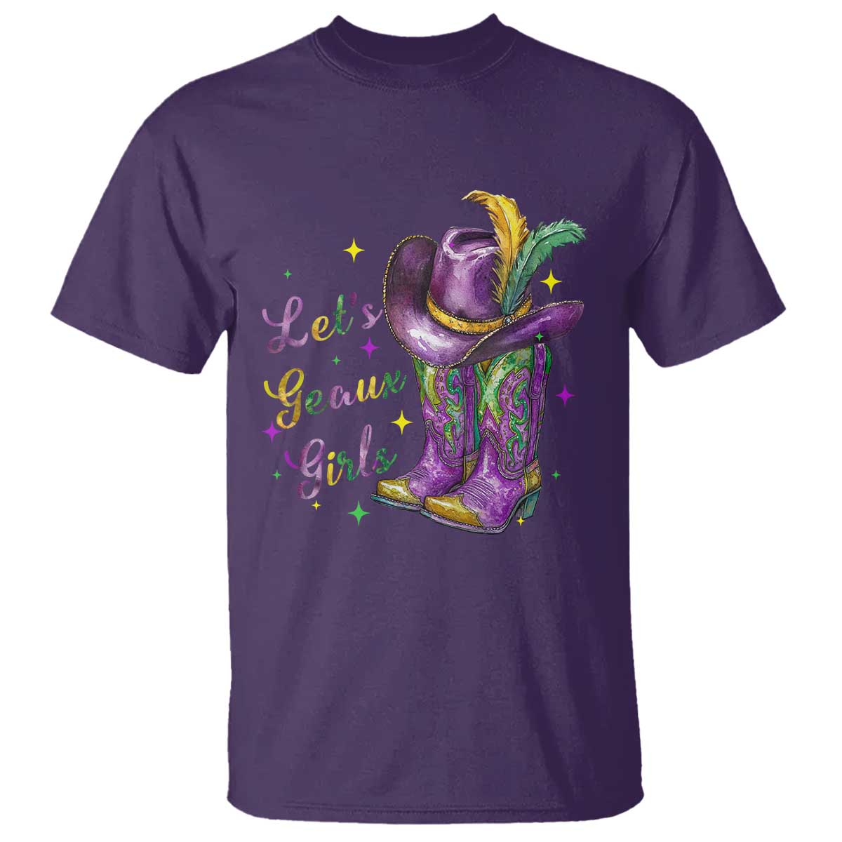 Funny Mardi Gras Cowgirl T Shirt Let's Geaux Girls Western Cowgirl Boots Carnival