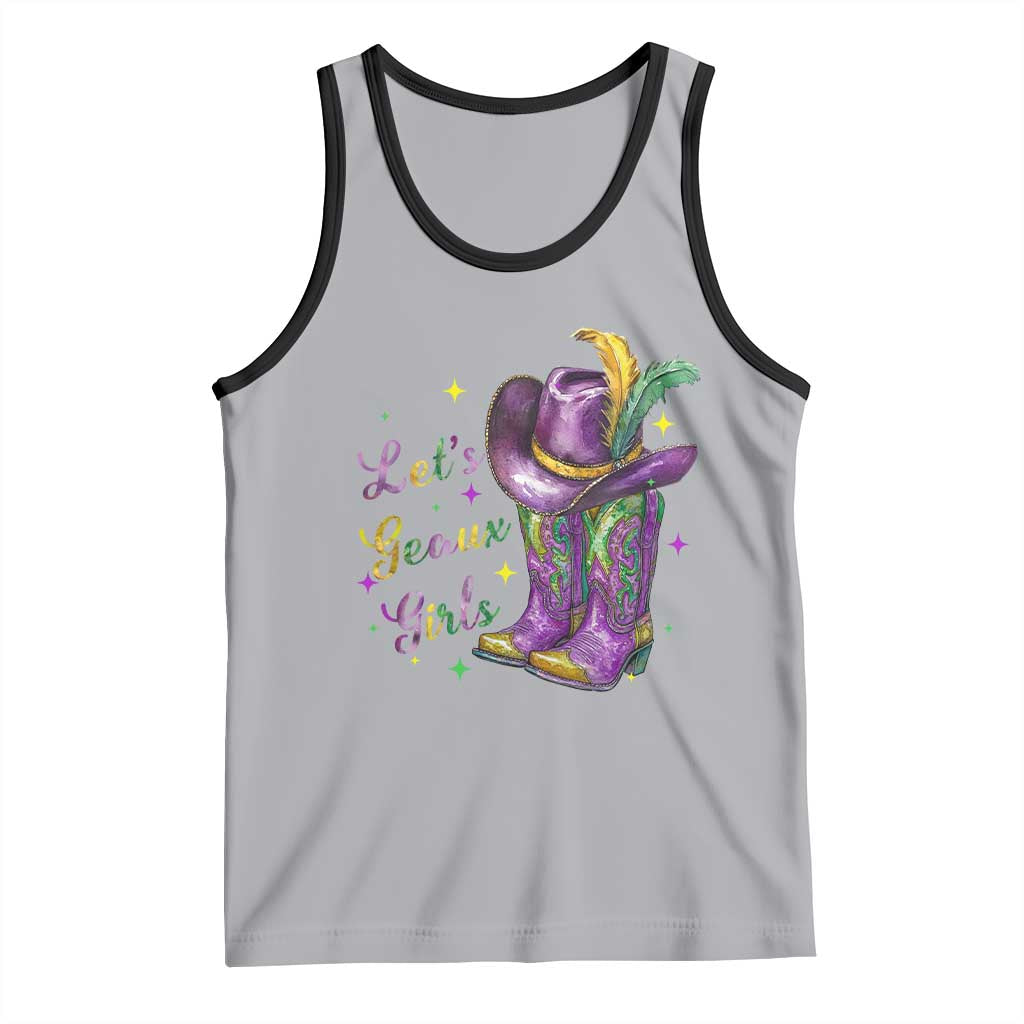 Funny Mardi Gras Cowgirl Tank Top Let's Geaux Girls Western Cowgirl Boots Carnival