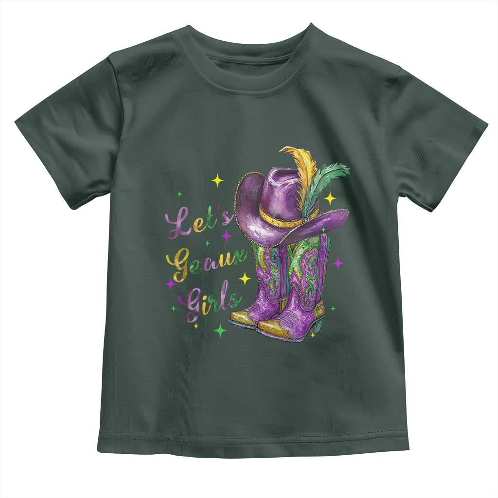 Funny Mardi Gras Cowgirl Toddler T Shirt Let's Geaux Girls Western Cowgirl Boots Carnival