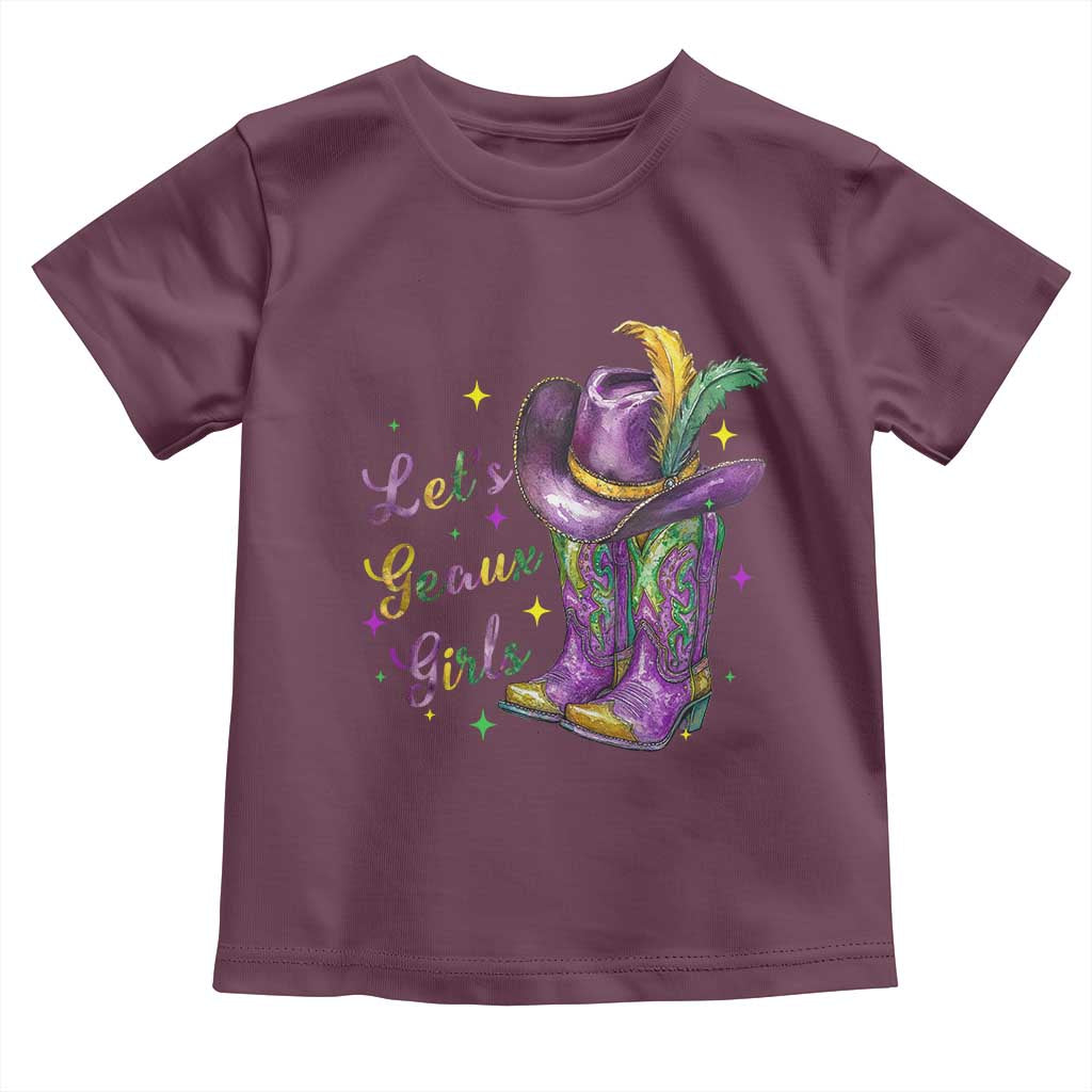 Funny Mardi Gras Cowgirl Toddler T Shirt Let's Geaux Girls Western Cowgirl Boots Carnival