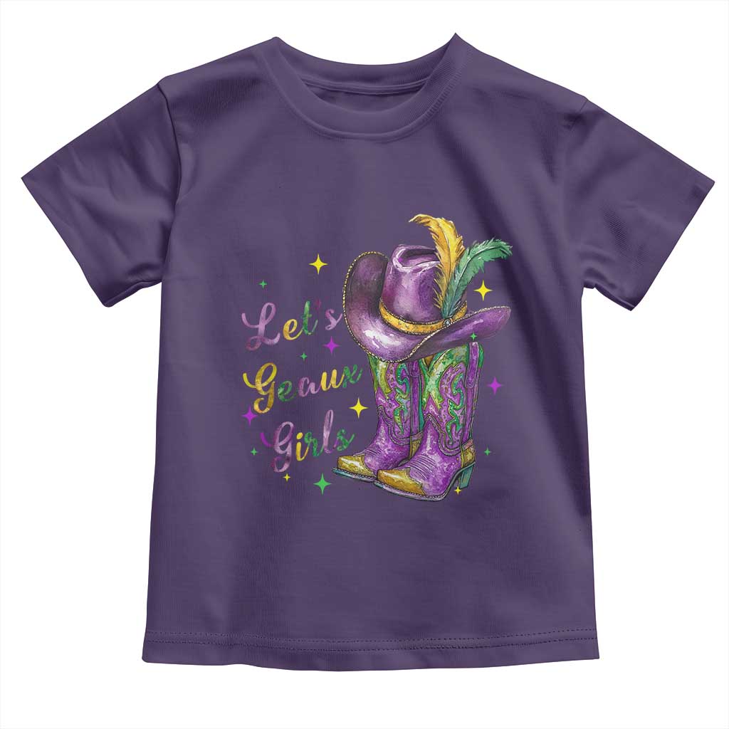 Funny Mardi Gras Cowgirl Toddler T Shirt Let's Geaux Girls Western Cowgirl Boots Carnival