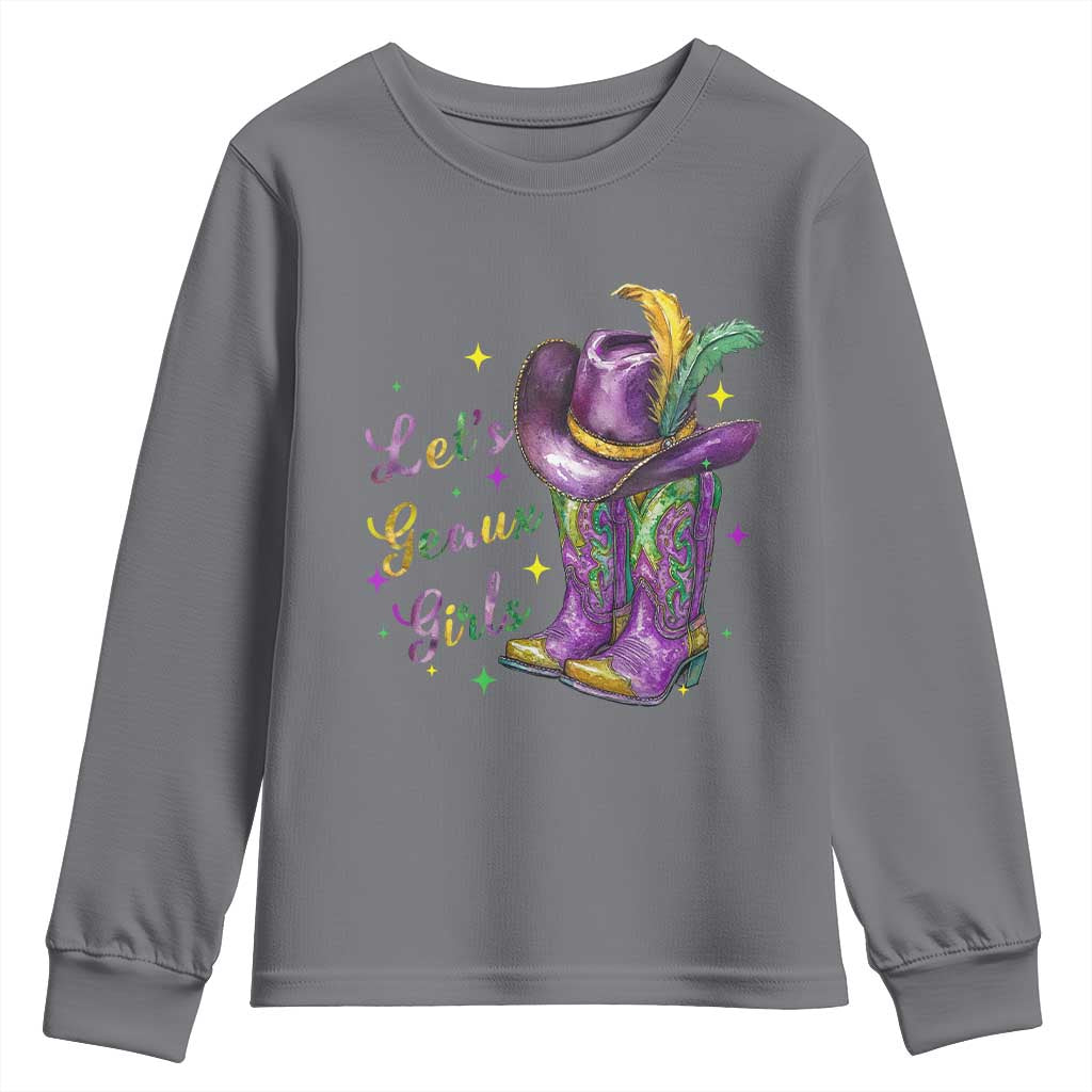 Funny Mardi Gras Cowgirl Youth Sweatshirt Let's Geaux Girls Western Cowgirl Boots Carnival
