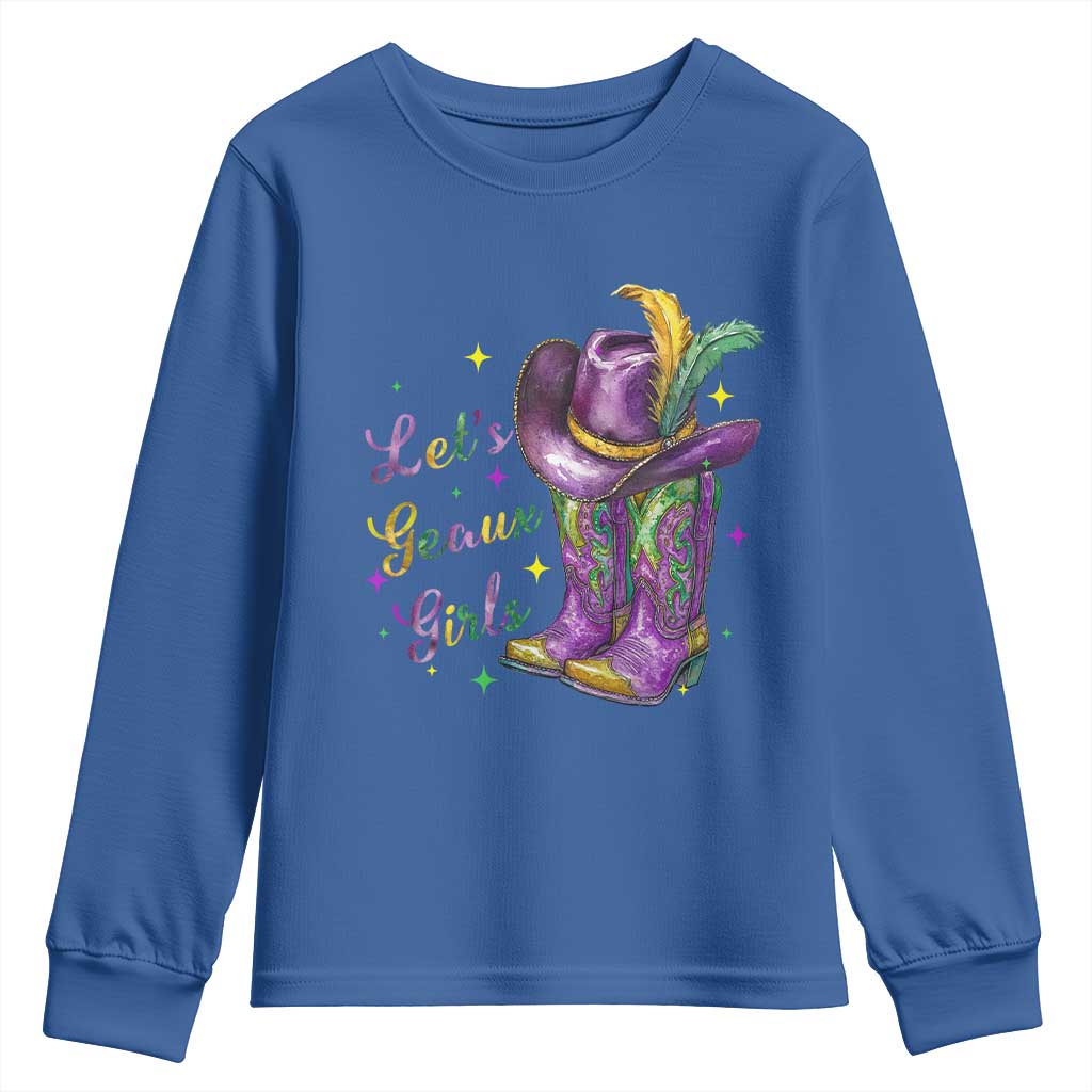 Funny Mardi Gras Cowgirl Youth Sweatshirt Let's Geaux Girls Western Cowgirl Boots Carnival