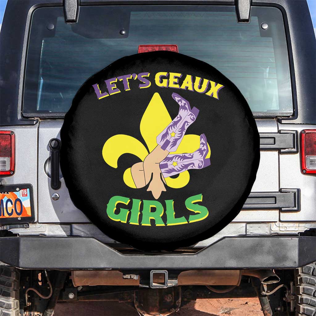 Funny Mardi Gras Cowgirl Spare Tire Cover Let's Geaux Girls Fleur De Lys