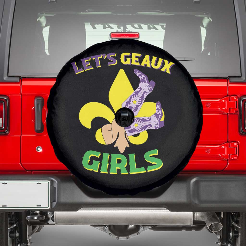 Funny Mardi Gras Cowgirl Spare Tire Cover Let's Geaux Girls Fleur De Lys