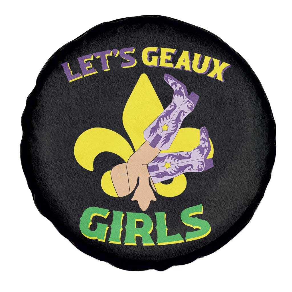 Funny Mardi Gras Cowgirl Spare Tire Cover Let's Geaux Girls Fleur De Lys