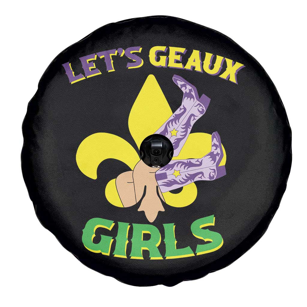 Funny Mardi Gras Cowgirl Spare Tire Cover Let's Geaux Girls Fleur De Lys