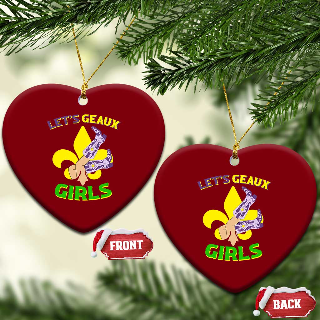 Funny Mardi Gras Cowgirl Ceramic Ornament Let's Geaux Girls Fleur De Lys