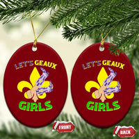 Funny Mardi Gras Cowgirl Ceramic Ornament Let's Geaux Girls Fleur De Lys