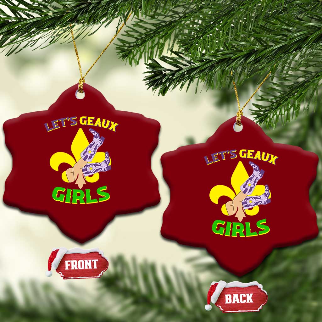 Funny Mardi Gras Cowgirl Ceramic Ornament Let's Geaux Girls Fleur De Lys