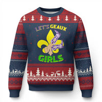 Funny Mardi Gras Cowgirl Ugly Christmas Sweater Let's Geaux Girls Fleur De Lys