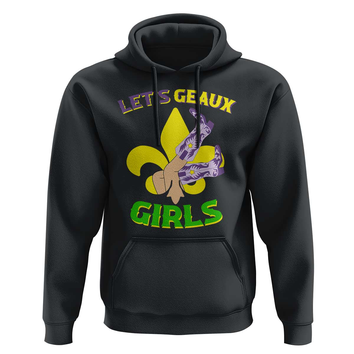 Funny Mardi Gras Cowgirl Hoodie Let's Geaux Girls Fleur De Lys
