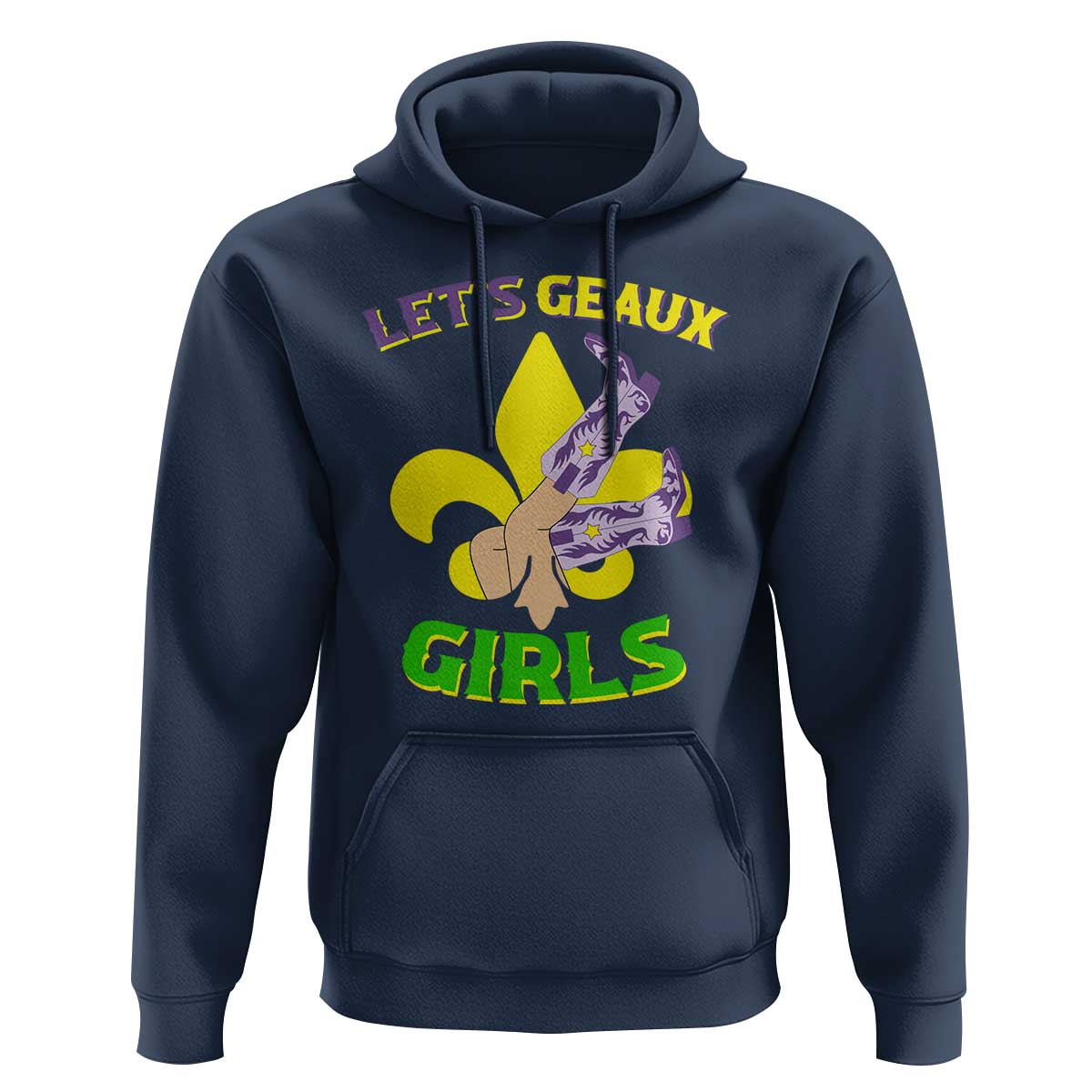 Funny Mardi Gras Cowgirl Hoodie Let's Geaux Girls Fleur De Lys