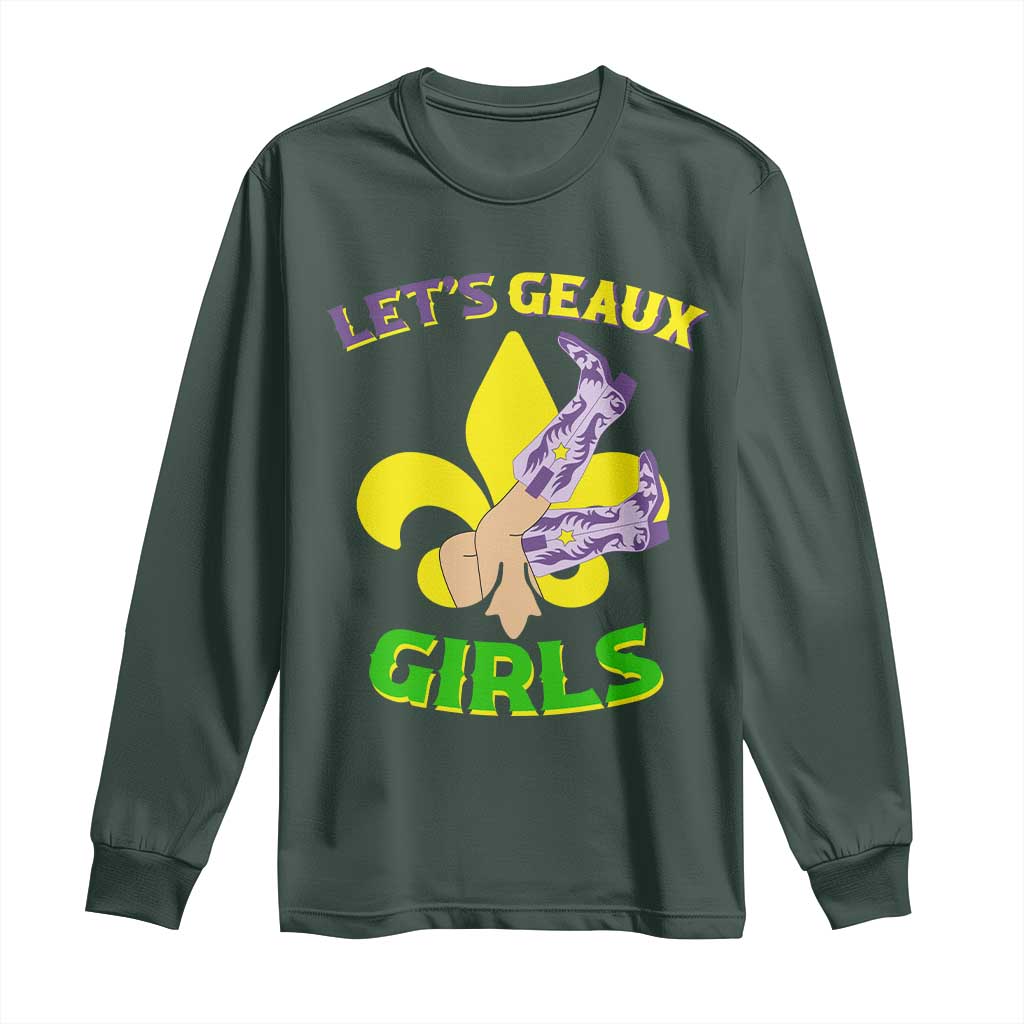 Funny Mardi Gras Cowgirl Long Sleeve Shirt Let's Geaux Girls Fleur De Lys