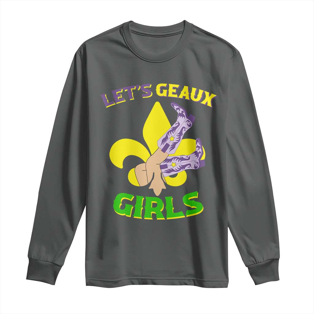Funny Mardi Gras Cowgirl Long Sleeve Shirt Let's Geaux Girls Fleur De Lys