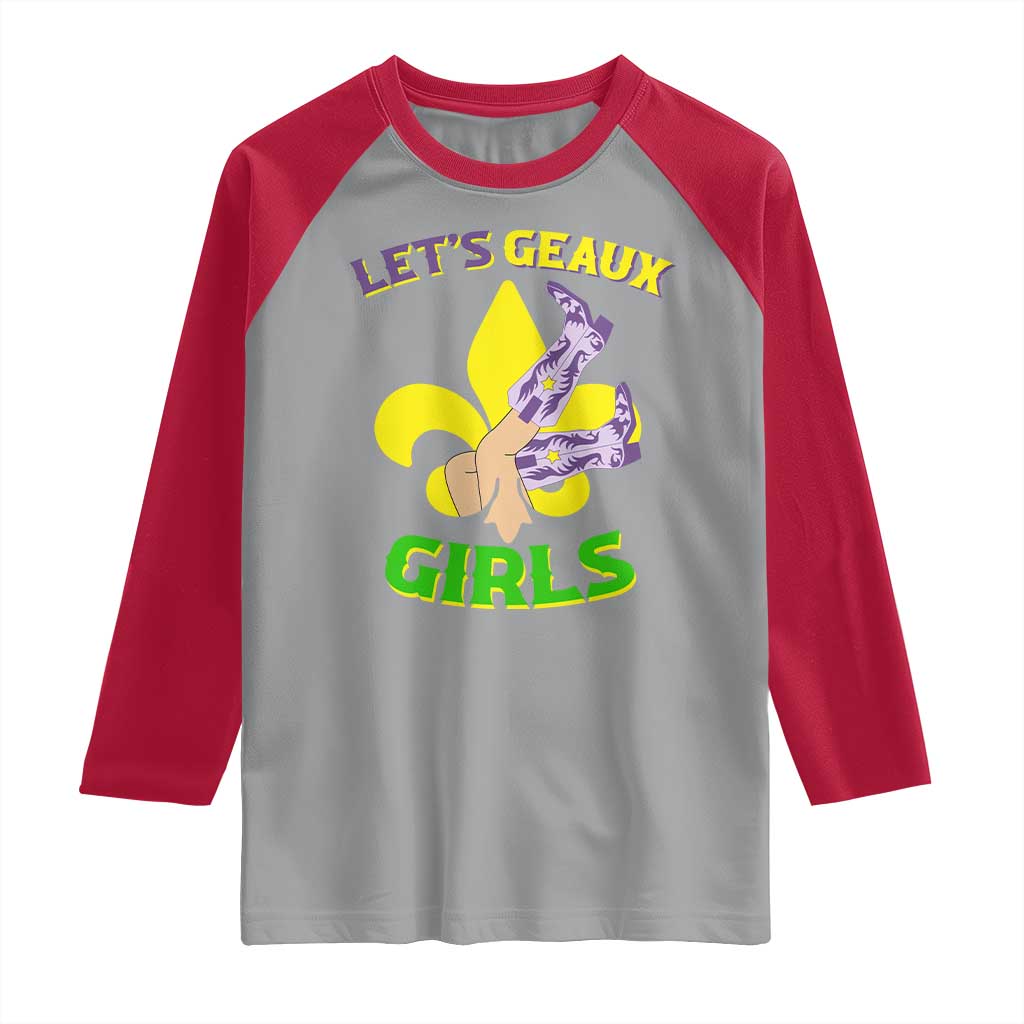 Funny Mardi Gras Cowgirl Raglan Shirt Let's Geaux Girls Fleur De Lys