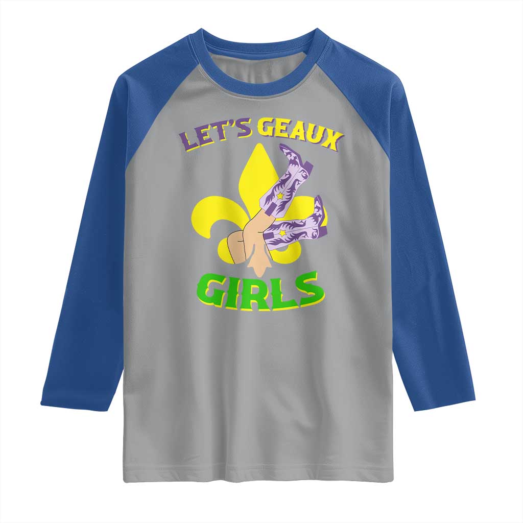Funny Mardi Gras Cowgirl Raglan Shirt Let's Geaux Girls Fleur De Lys