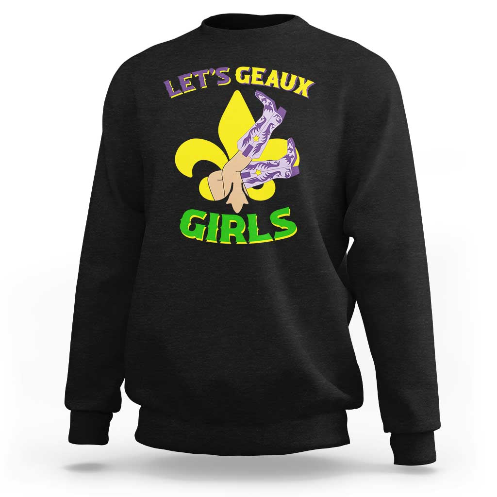 Funny Mardi Gras Cowgirl Sweatshirt Let's Geaux Girls Fleur De Lys