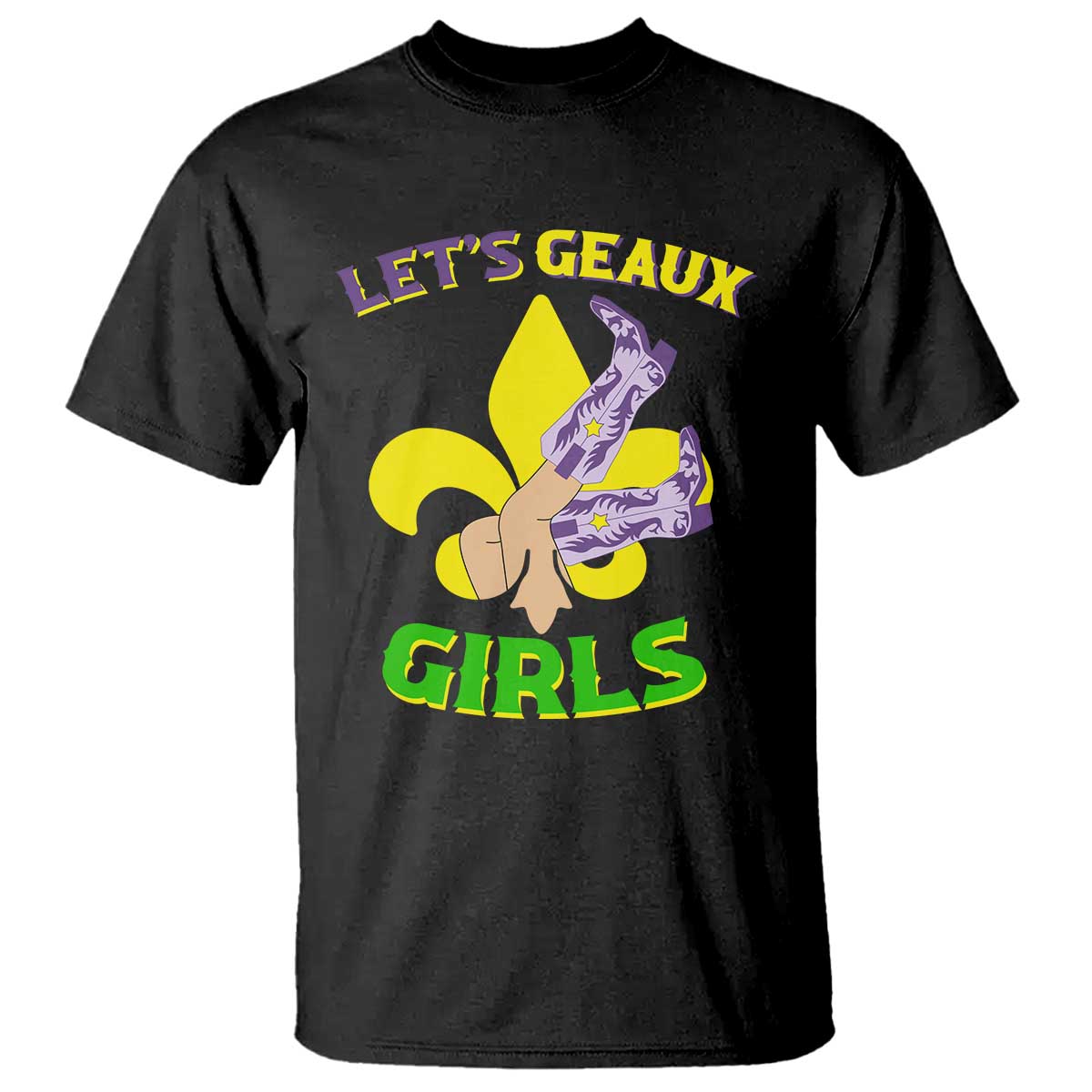 Funny Mardi Gras Cowgirl T Shirt Let's Geaux Girls Fleur De Lys