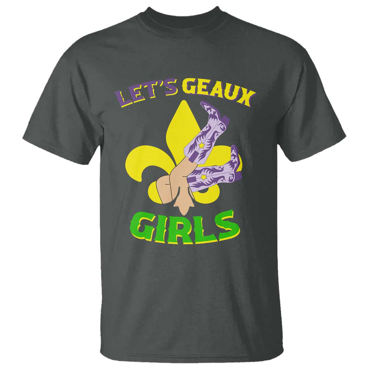 Funny Mardi Gras Cowgirl T Shirt Let's Geaux Girls Fleur De Lys