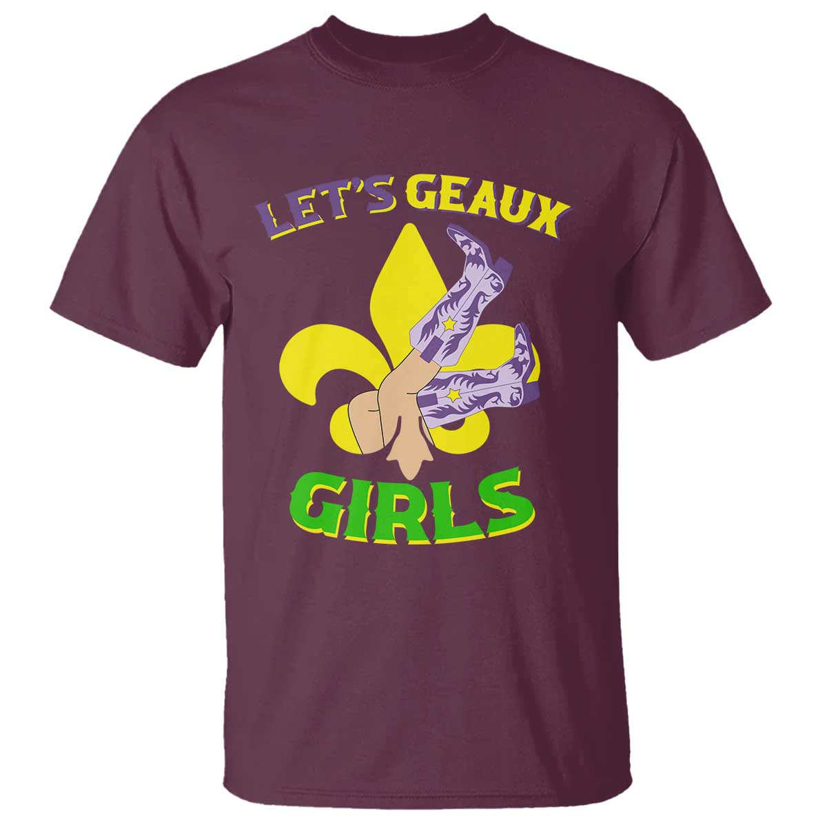 Funny Mardi Gras Cowgirl T Shirt Let's Geaux Girls Fleur De Lys