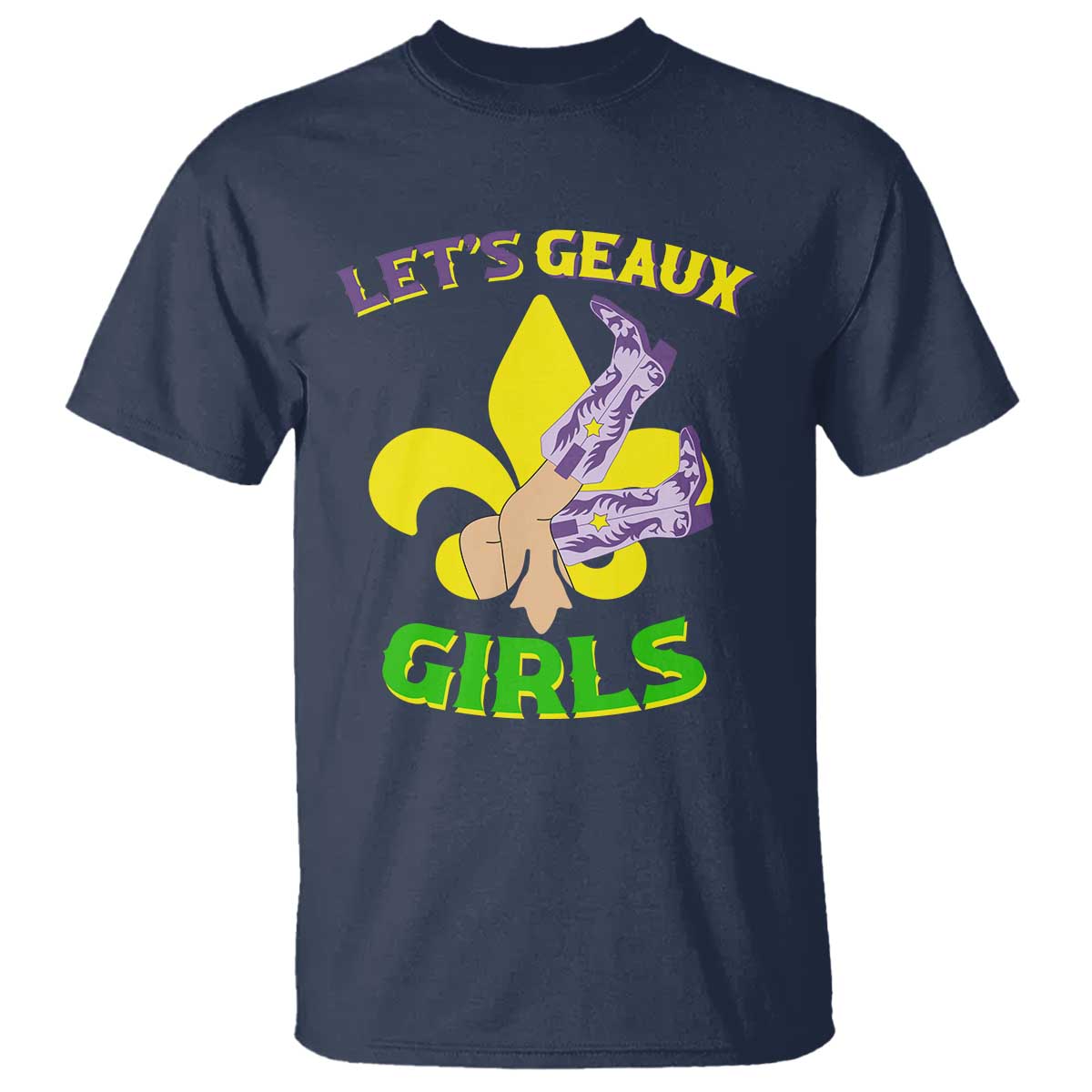 Funny Mardi Gras Cowgirl T Shirt Let's Geaux Girls Fleur De Lys