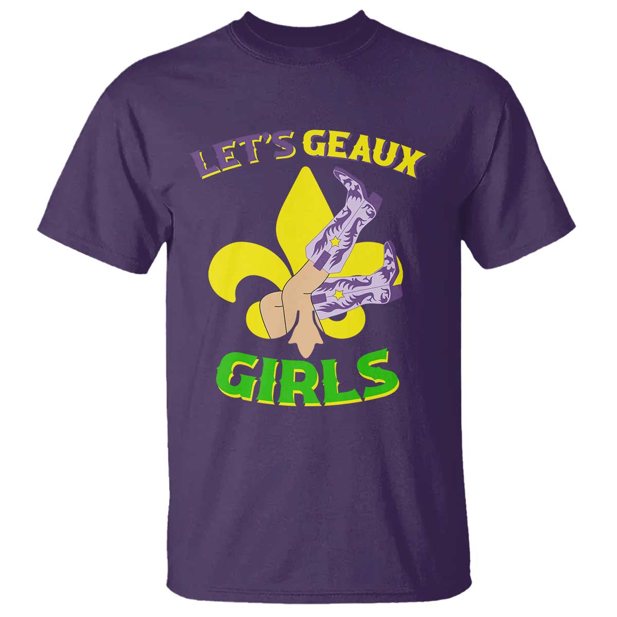 Funny Mardi Gras Cowgirl T Shirt Let's Geaux Girls Fleur De Lys