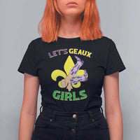 Funny Mardi Gras Cowgirl T Shirt For Women Let's Geaux Girls Fleur De Lys
