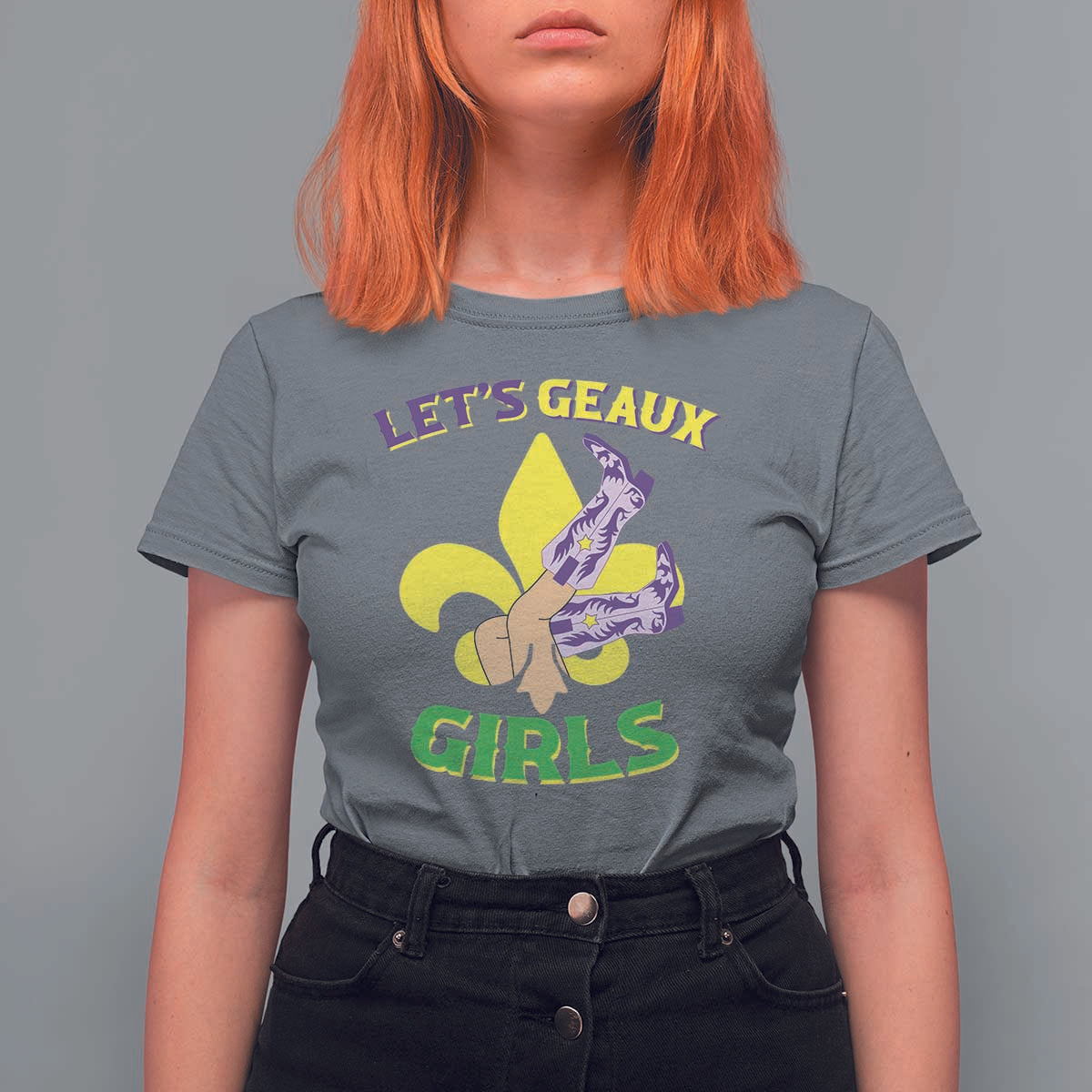 Funny Mardi Gras Cowgirl T Shirt For Women Let's Geaux Girls Fleur De Lys