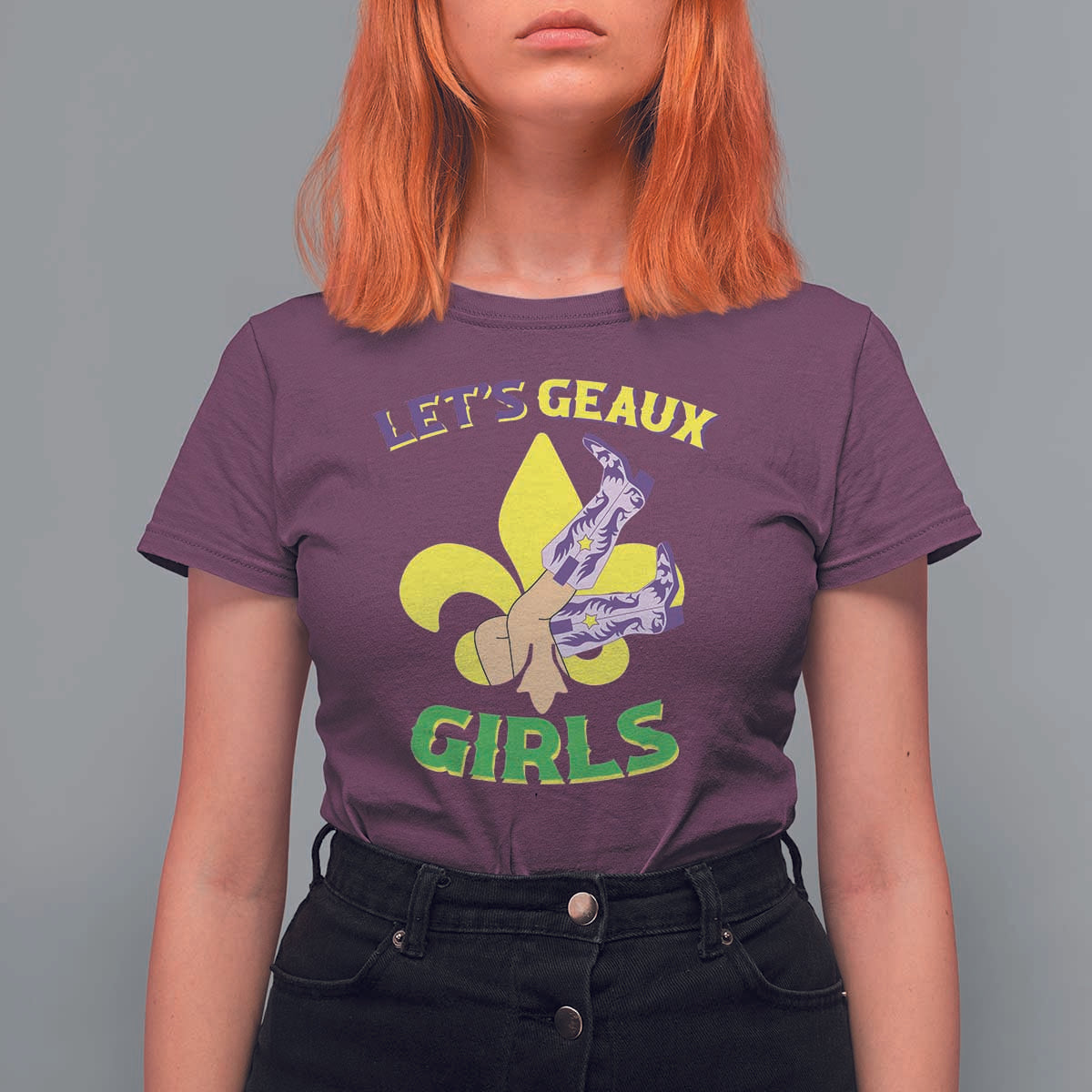 Funny Mardi Gras Cowgirl T Shirt For Women Let's Geaux Girls Fleur De Lys
