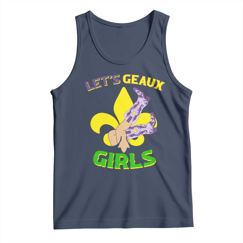 Funny Mardi Gras Cowgirl Tank Top Let's Geaux Girls Fleur De Lys
