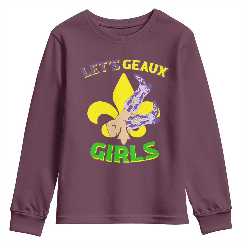 Funny Mardi Gras Cowgirl Youth Sweatshirt Let's Geaux Girls Fleur De Lys