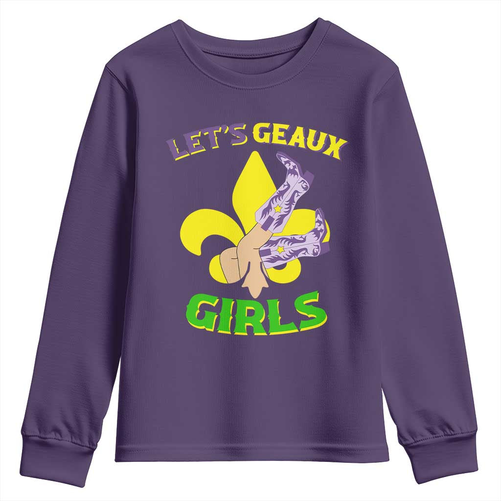 Funny Mardi Gras Cowgirl Youth Sweatshirt Let's Geaux Girls Fleur De Lys