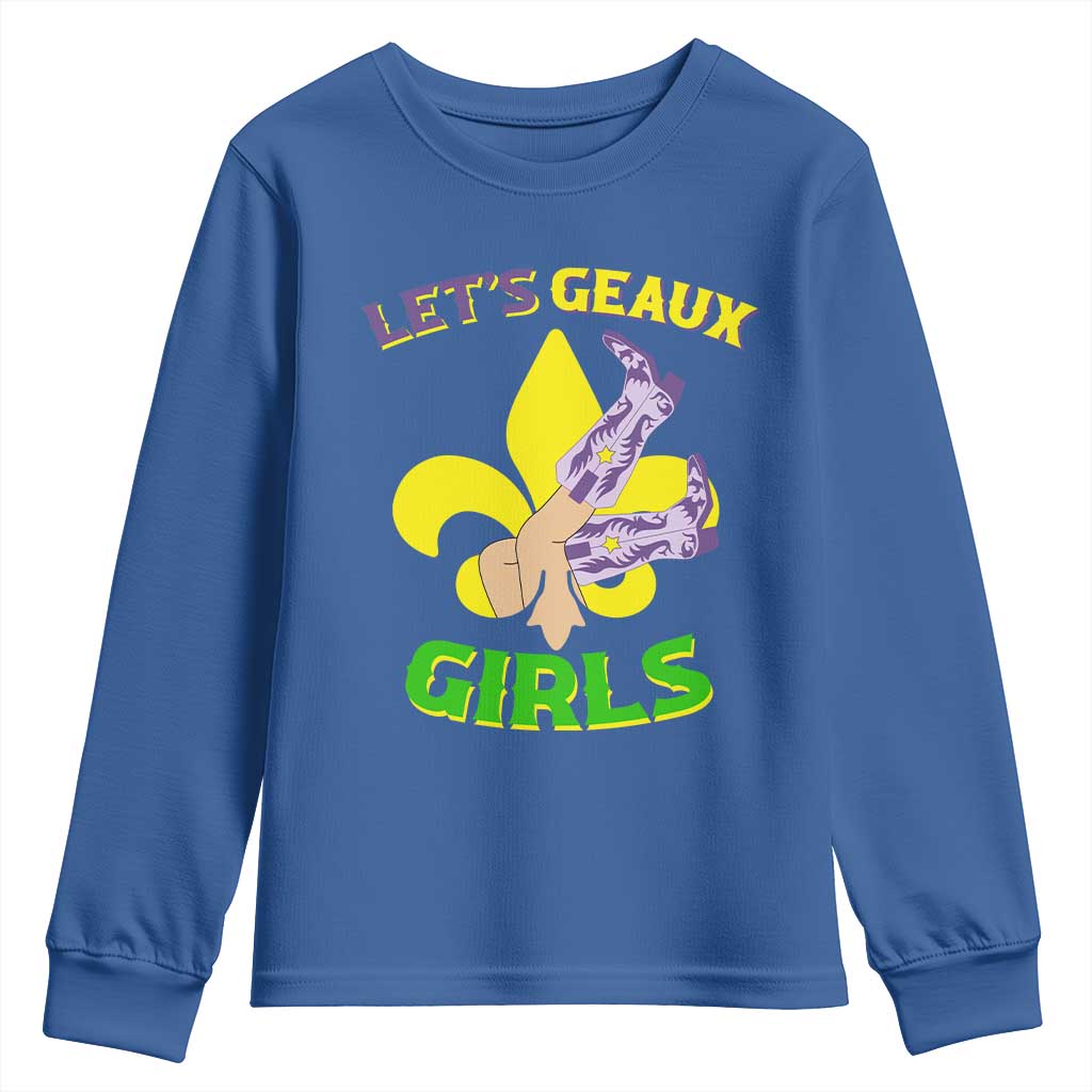 Funny Mardi Gras Cowgirl Youth Sweatshirt Let's Geaux Girls Fleur De Lys