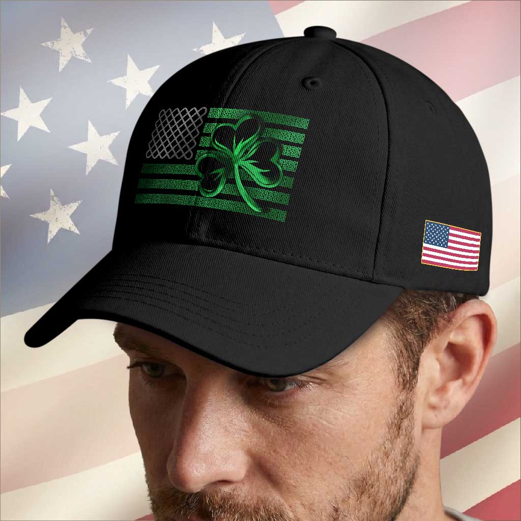 Funny Irish Americans Baseball Cap Shamrock Celtic Knot American Flag St Patrick's Day