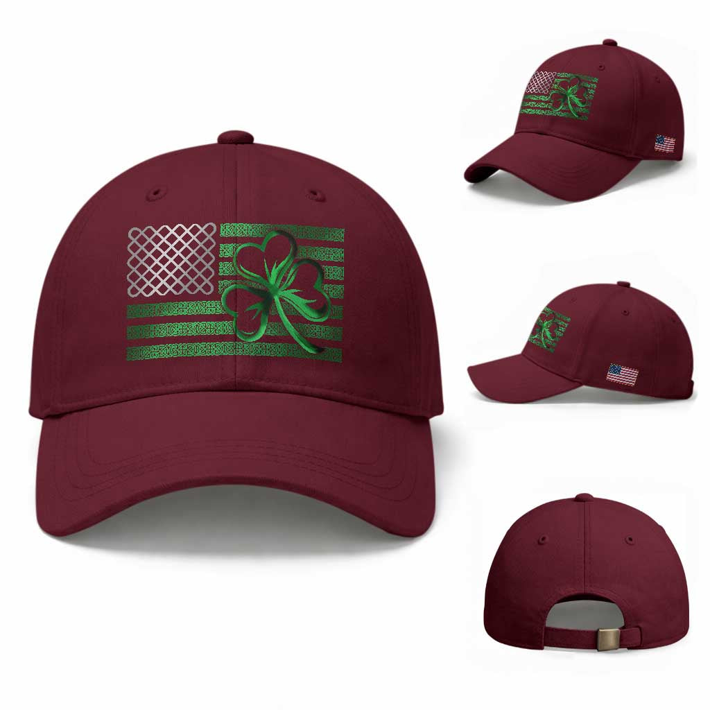 Funny Irish Americans Baseball Cap Shamrock Celtic Knot American Flag St Patrick's Day