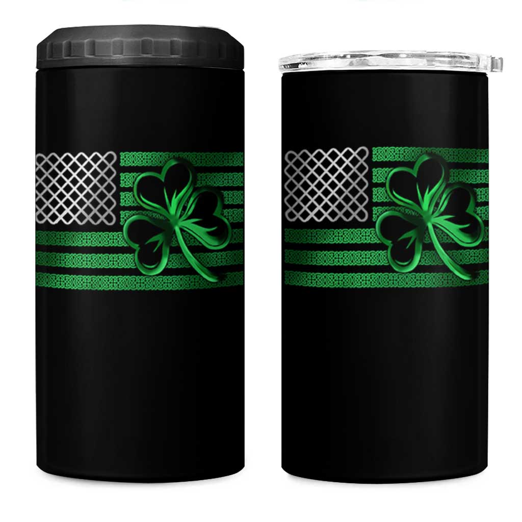 Funny Irish Americans 4 in 1 Can Cooler Tumbler Shamrock Celtic Knot American Flag St Patrick's Day