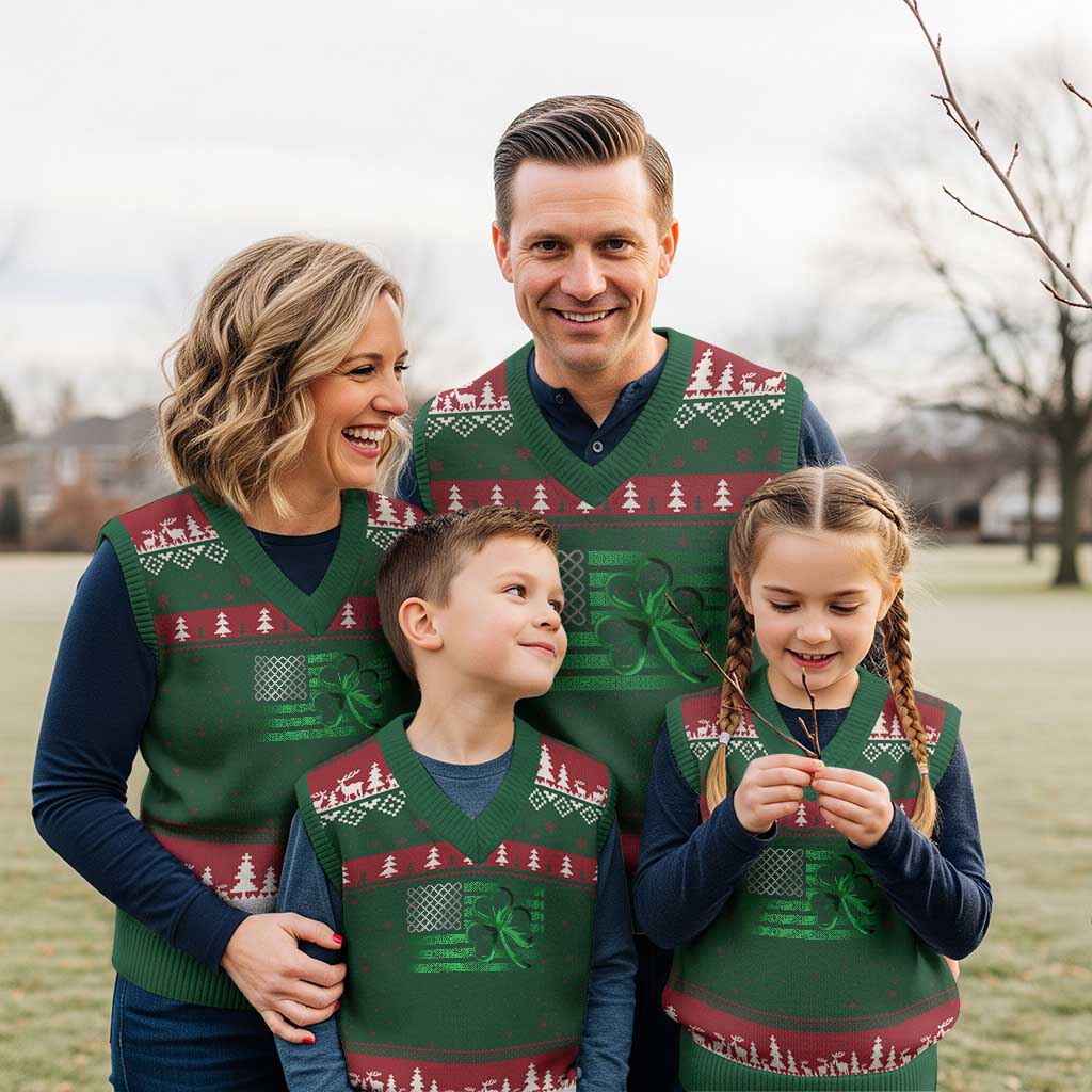 Funny Irish Americans V-Neck Knit Sweater Vest Shamrock Celtic Knot American Flag St Patrick's Day - Wonder Print Shop