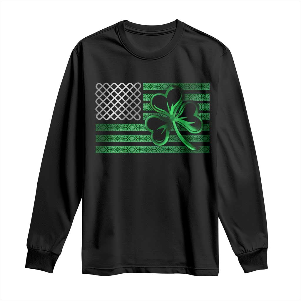 Funny Irish Americans Long Sleeve Shirt Shamrock Celtic Knot American Flag St Patrick's Day