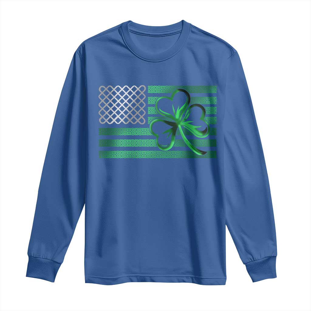 Funny Irish Americans Long Sleeve Shirt Shamrock Celtic Knot American Flag St Patrick's Day