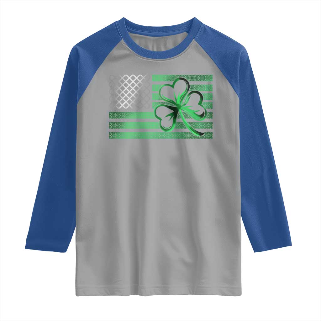 Funny Irish Americans Raglan Shirt Shamrock Celtic Knot American Flag St Patrick's Day