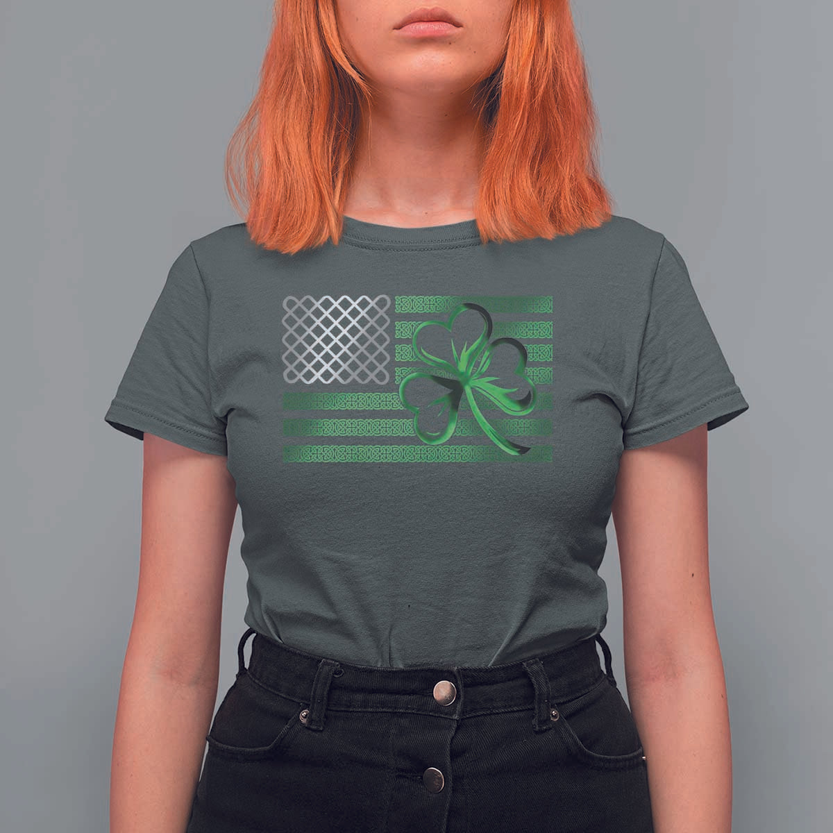 Funny Irish Americans T Shirt For Women Shamrock Celtic Knot American Flag St Patrick's Day