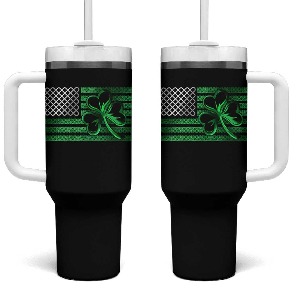Funny Irish Americans Tumbler With Handle Shamrock Celtic Knot American Flag St Patrick's Day